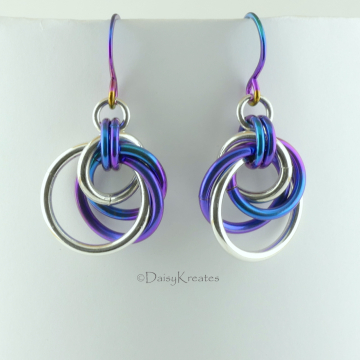 Tea Rose Earrings in Sterling Silver and Teal Purple Niobium Sterling Silver and Teal Purple Niobium Tea Rose Earrings