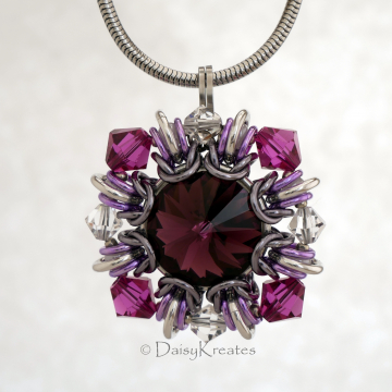 Purple Winter Carnival Square Pendant with optional stainless steel snake chain