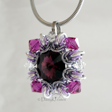 Purple Winter Carnival Square Pendant with optional stainless steel snake chain