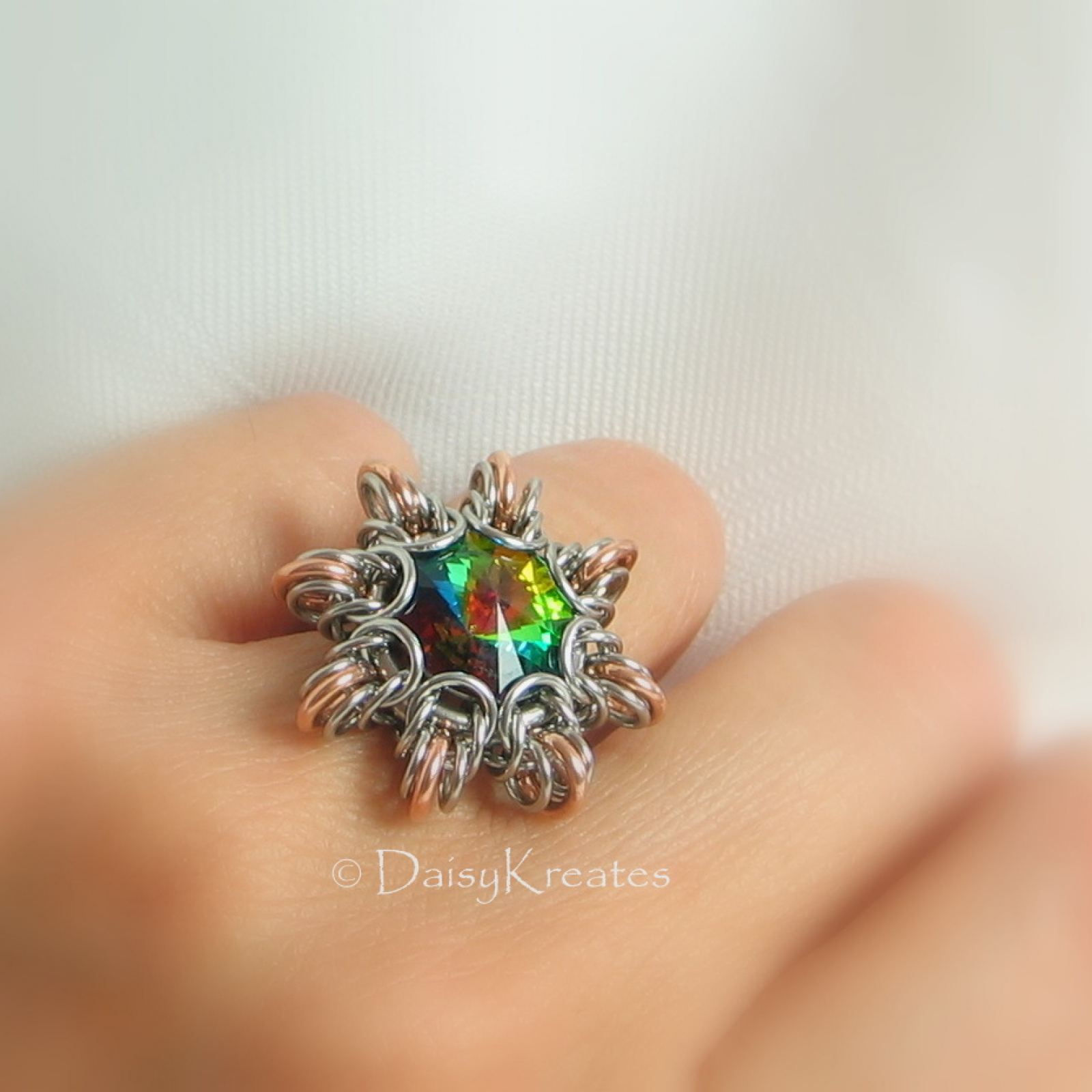 Byzantine Sun Finger Ring with Swarovski Rivoli in Mixed Metals ...