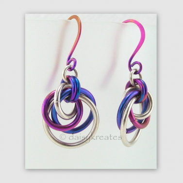 Tea Rose Mobius Earrings in Sterling Silver and Purple Niobium
