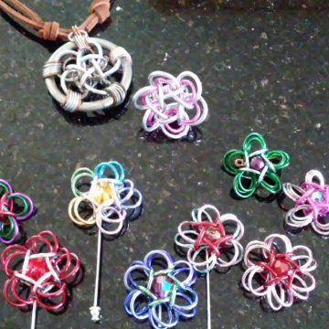 Celtic Rosettes as pins, pendant, and a finger ring
