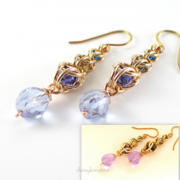Multicolor Golden Harvest Earrings with Captive Crystals and Color Shift Beads