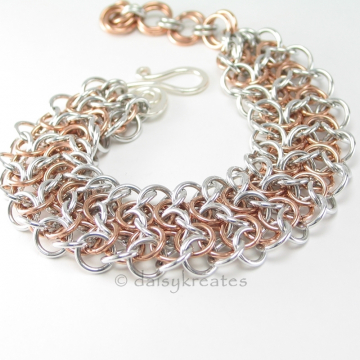 Silver Bronze Two Tone Elf Sheet Chainmaille Bracelet