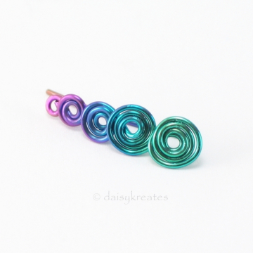 Multicolor Koru Spirals Ear Climbers in Anodized Pure Niobium