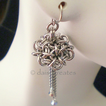Temari Chainmaille Earrings in Silver Monochrome
