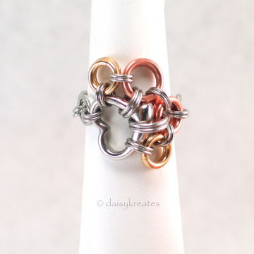Paw Print Chainmaille Finger Ring in Mixed Metals