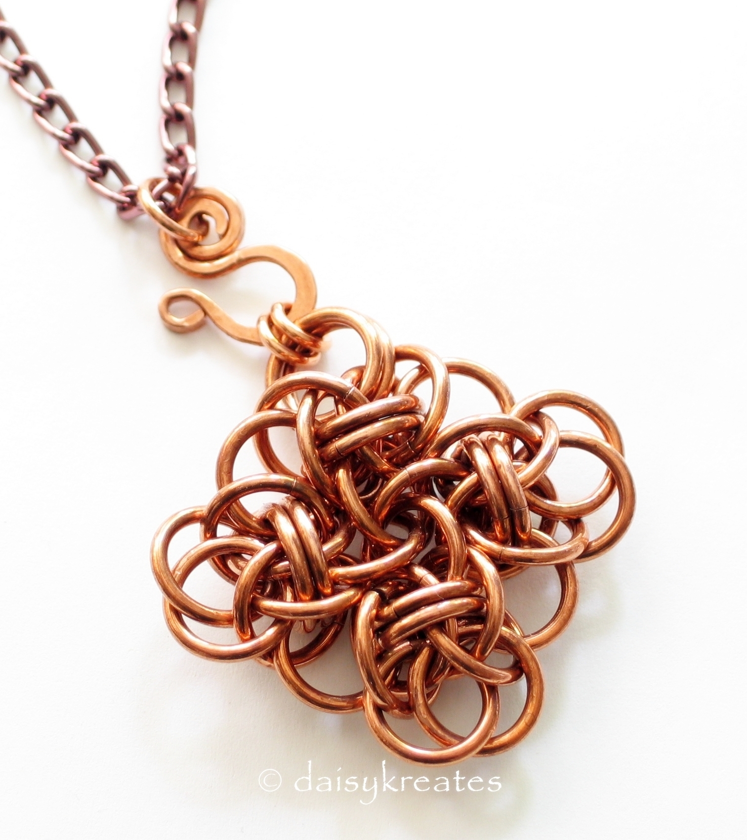 Copper Chainmail Persephone Square Knot Pendant Adjustable Necklace